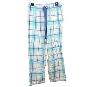 Jenni Intimates Blue Teal Plaid Cotton Pajama Pants Medium Loungewear Drawstring